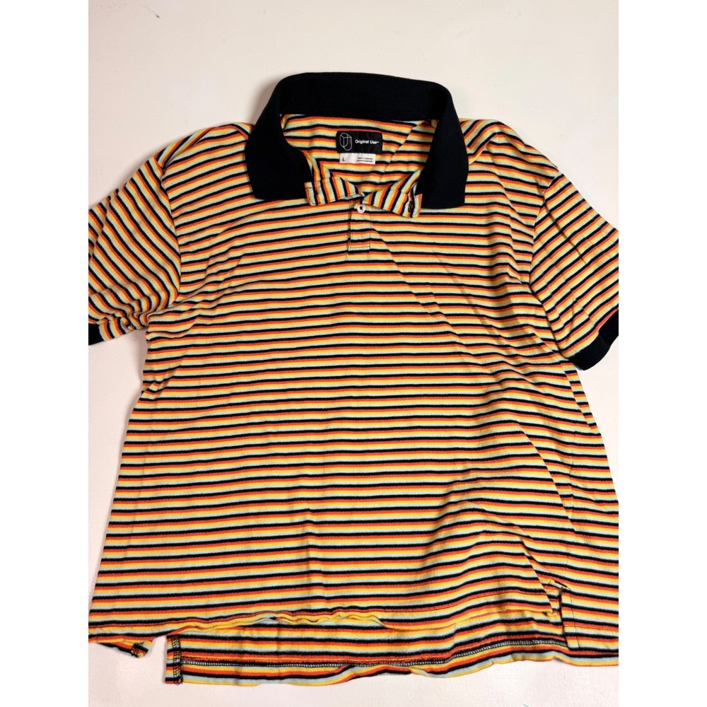 Original Use Polo Shirt Womens Large Multicolor Y2K Excellent Retro Striped Knit